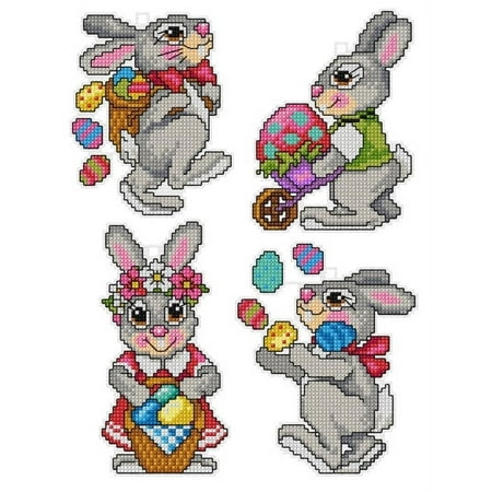 UPC: 5902067313510 | Counted cross stitch kit with plastic canvas Easter rabbits set of 4 designs 7666
