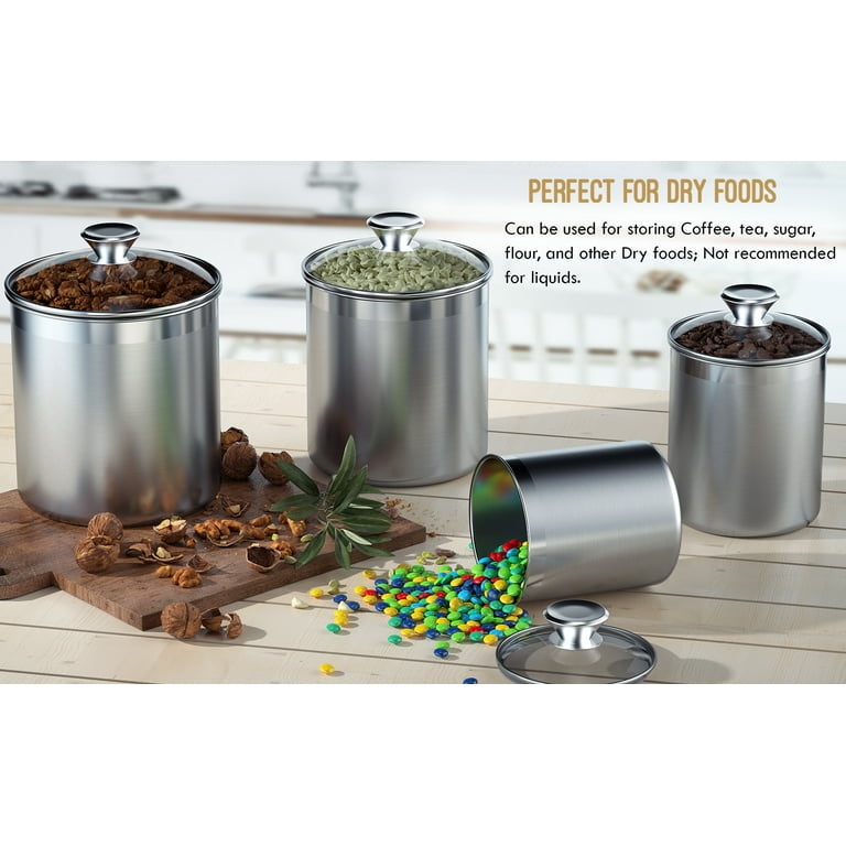  Cooks Standard Stainless Steel Food Jar Storage Canister Set  Large 4-Piece, 1.6qt/2.5qt/3.5qt /5qt Airtight Containers with Glass Lid  for Tea Coffee Sugar Flour Pantry Kitchen Counter : Home & Kitchen