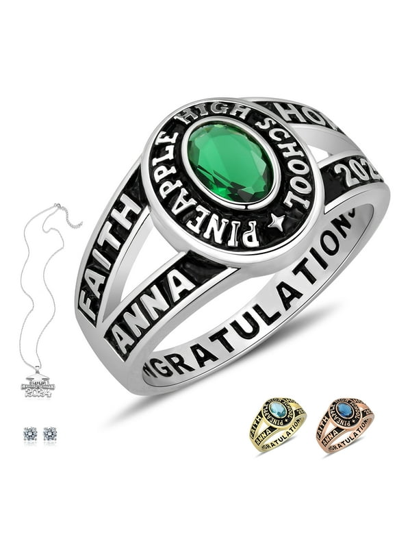 Ccjcinata Customized Sterling Silver Womens (Ladies) High School Class Ring Fully Personalized (Sterling Silver - Platinium)