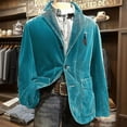 thumbnail image 2 of Men's Solid Color Corduroy Warm Pocket Suit Jacket Cardigan with Small Print for Casual and Smart Casual, Men's Casual Suit with Comfort and Style,Turquoise,3XL, 2 of 5