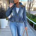 thumbnail image 4 of Moda mujer manga larga Tops prendas de vestir vaquero cuello vuelto chaqueta abrigo Pompotops  gfhjh14042, 4 of 6