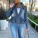 thumbnail image 4 of Moda mujer manga larga Tops prendas de vestir vaquero cuello vuelto chaqueta abrigo Pompotops  gfhjh14042, 4 of 6
