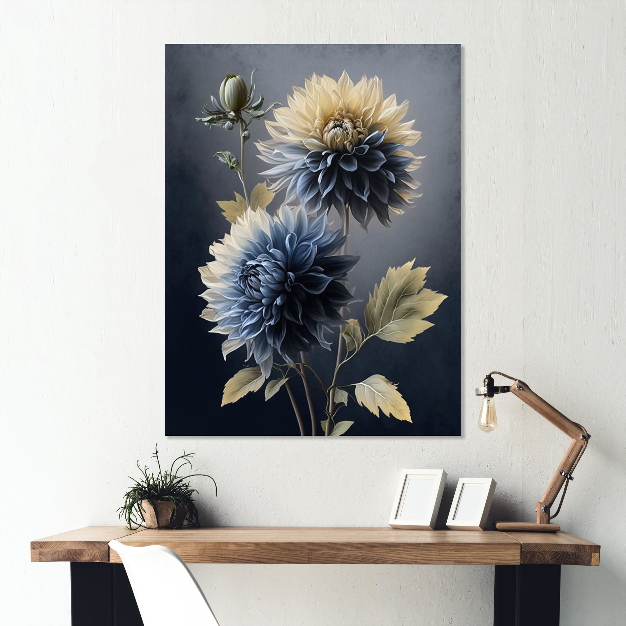 Designart Hyperrealistic Blue And Gold Flower I Canvas Wall Art