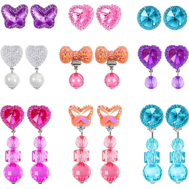 Hicarer 9 Pares de Pendientes de Clip para Niñas Juego de Pendientes de Princesa de Imaginación (Estilo 5)