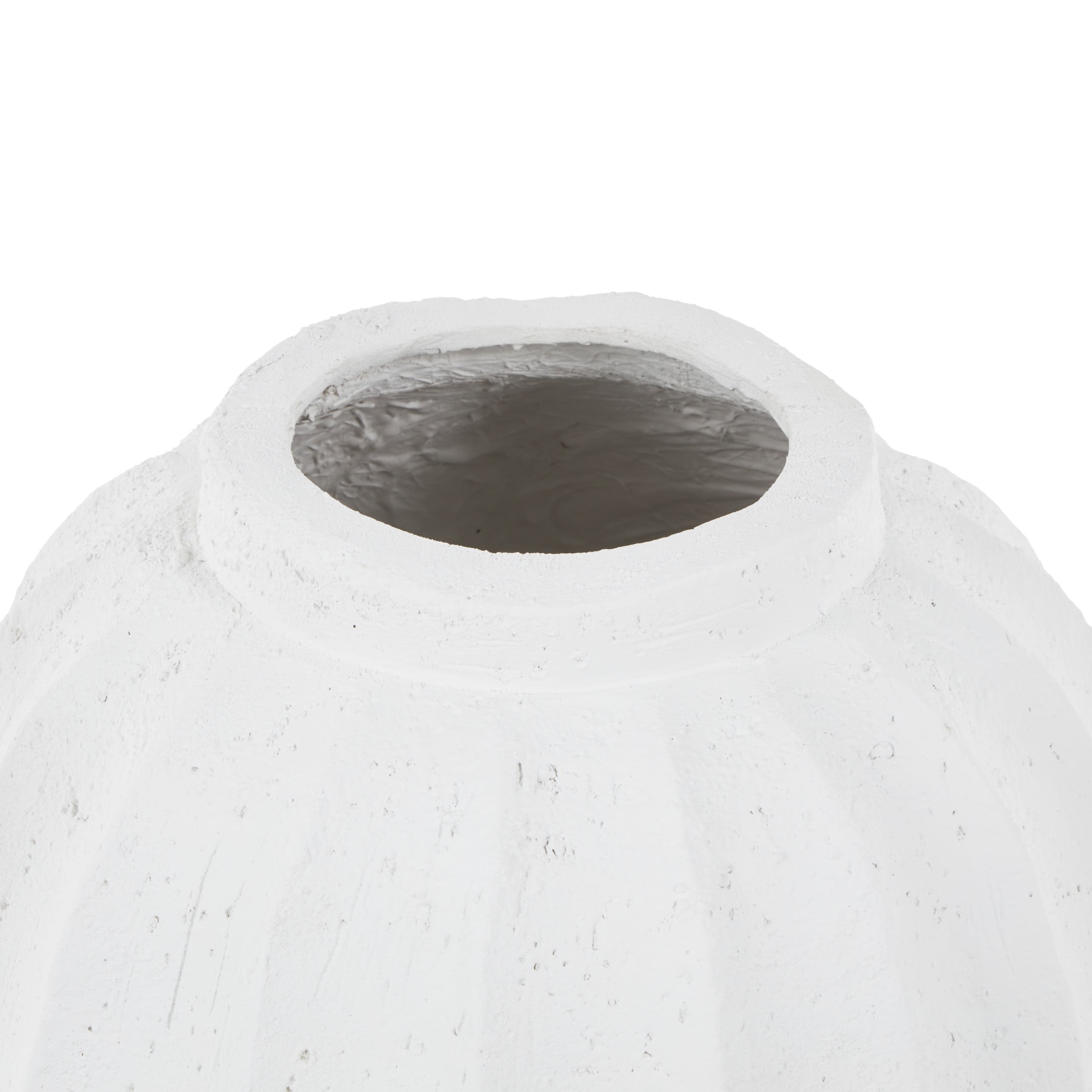 DecMode 23" Wide White Magnesium Oxide Vase with Carved Grooves