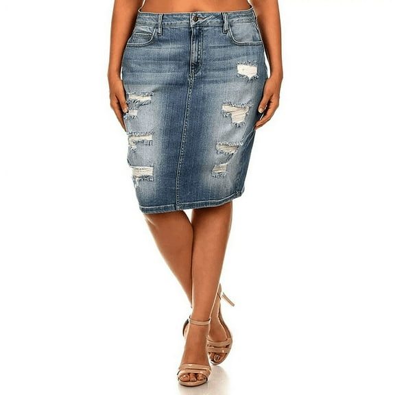 Jack David Blue Sexy Womens Plus Size Stretch Denim Jeans Skirt Modern Series