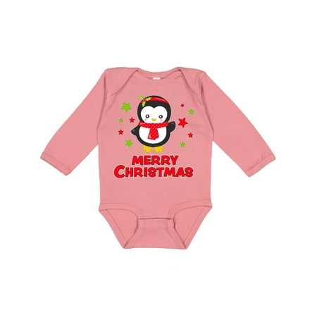 

Inktastic Merry Christmas Penguin waving Gift Baby Girl Long Sleeve Bodysuit