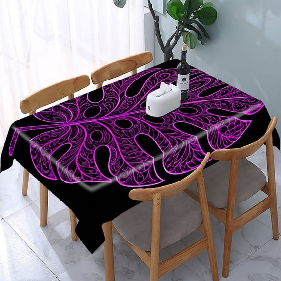 RKSupls Neon Monstera Leaf Rectangle Dining Tablecloth, Washable Wipeable Stain & Wrinkle Resistant Polyester Tablecloth for Kitchen Picnic Party