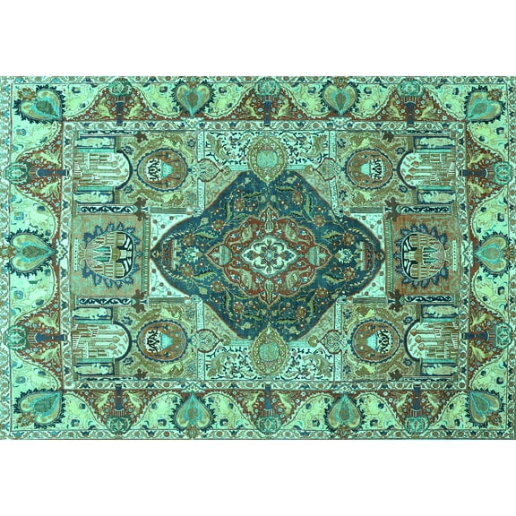 Ahgly Company Machine Washable Indoor Rectangle Animal Turquoise Blue Traditional Area Rugs, 5' x 7'