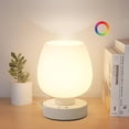 thumbnail image 1 of Lámpara de mesa pequeña, lámpara de mesita de noche inalámbrica, lámpara de noche moderna recargable con pantalla de vidrio blanco, regulable continua y 8 colores RGB y memoria, lámpara táctil de, 1 of 9