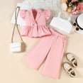 thumbnail image 5 of Pink Girls 3 Piece Set, Blazer Outfit with Ruffle Sleeves for Kids to Kids 2-8 Years, Party Church Clothes & Wide Leg Pants,Size 3-4 T, 5 of 7