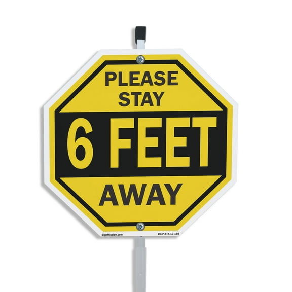 Please Stay 6 Feet Away 10 inch X 10 inch Octagon Rust Free Aluminum Metal Signs with Aluminum Mounting Stake Weather Resistant UV Protected for Workplace Private Property and