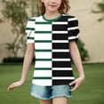 thumbnail image 2 of jobturf Girls Shirts Patchwork Color Block Striped Puff Short Sleeve Blouses Holiday Beach Vacation Basic Tees Summer Tops Size 4-15 Years, 2 of 5