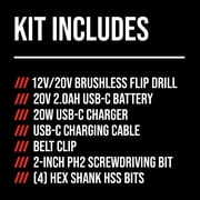 SKIL DL6300D-12 Brushless 12V/20V Flip Drill 20V Kit, Torque Adjustment and Display with 2.0Ah Battery and Charger