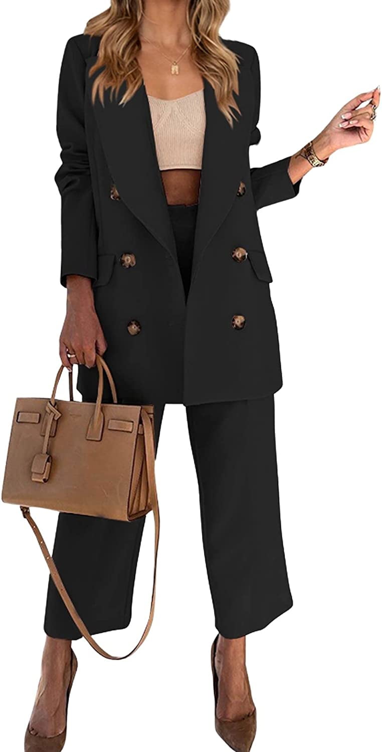 DabuLiu Women Office Work Blazer Pant Suit Set Double Breasted 2 Piece