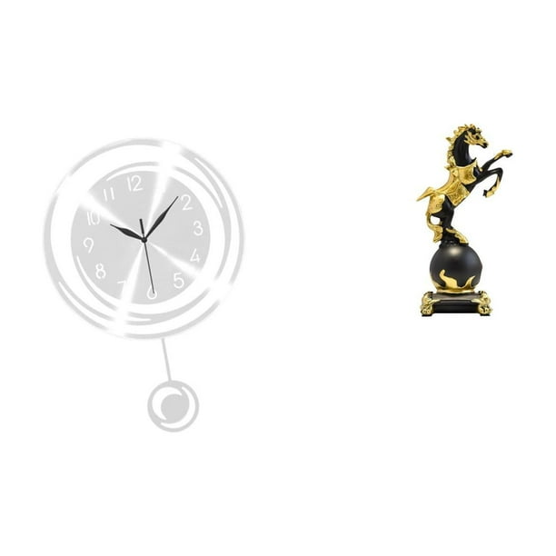 Reloj de pared,Reloj de pared decorativo para baño y dormitorio.,Figura de escritorio,Estantería con estatua de caballo para escritorio,oficina y decoración del hogar.,Figura decorativa de