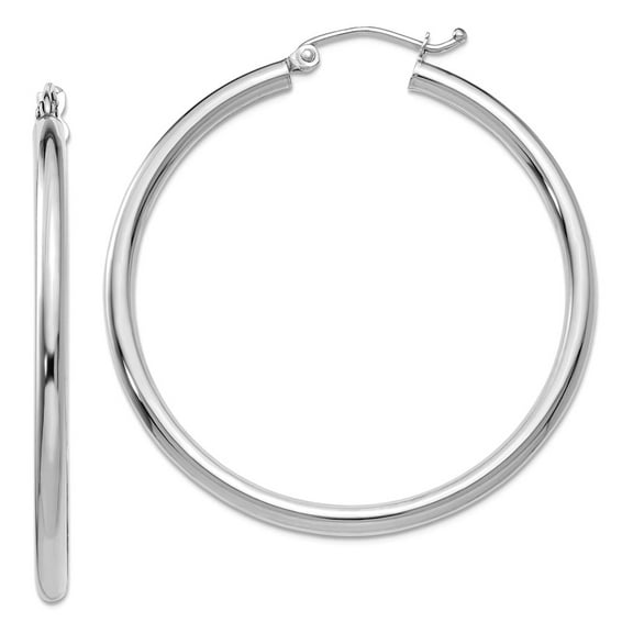 14k White Gold Hollow Polished 2.5mm Lightweight Round Hoop Earrings 40x40mm Wide 2.5mm Thick Hoop Earring for Women