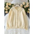thumbnail image 3 of Women Fall 2025 Long Sleeve Button Down Soft Loose Knit Outwear Cropped Winter Coats Deep Apricot S, 3 of 9