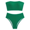 thumbnail image 5 of MIXUE Swim Suits for Women Solid Color Bikini Sets for Women Split Special Fabric Bandeau Swimwears Beachwear,Green,L, 5 of 6