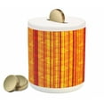 thumbnail image 1 of Orange Piggy Bank, Vertically Stripes Pattern with Flowers Swirled Leaves and Dots Design, Ceramic Coin Bank Money Box for Cash Saving, 3.6" X 3.2", Orange Yellow, by Ambesonne, 1 of 4