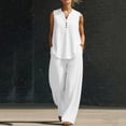 thumbnail image 6 of Favoffer Women V Neck Two Piece Sets Sleeveless Button Front Tops Full Length Pocketed Pants Solid Color Outfits for Daily Gathering Casual Outdoor Scenes, 6 of 6