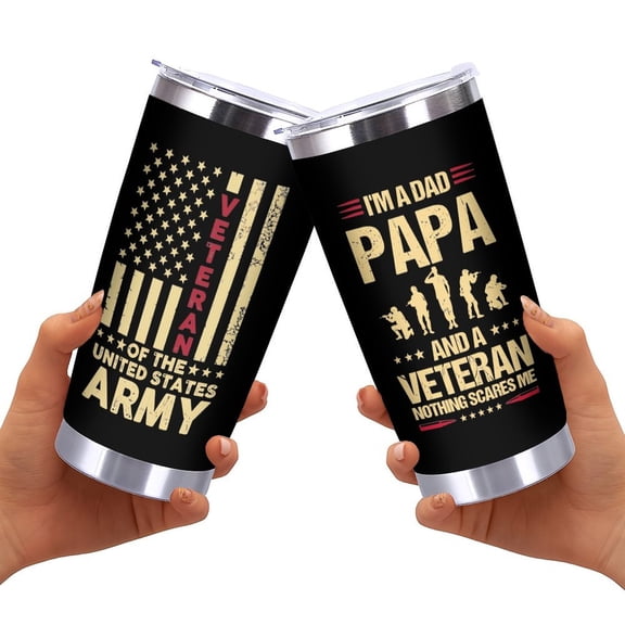 Veteran Tumbler 20oz Veteran Gifts, Army Gifts for Men Papa - Veterans Day Fathers Day Retirement Gift for Army, Navy, Air Force,