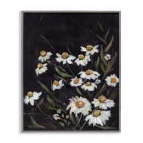 Stupell Industries Daisies on Black Botanical & Floral Painting Gray Framed Art Print Wall Art, 16 x 20