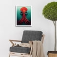 thumbnail image 2 of Modern Vibrant Red & Teal Octopus Art Print Framed Poster Wall Decor 12x16 inch, 2 of 5