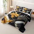 thumbnail image 3 of Homewish Vintage Eastern Dragon Bed Spread Queen,Retro Animal Queen Coverlet Set,Gold Black,3-Piece, 3 of 7