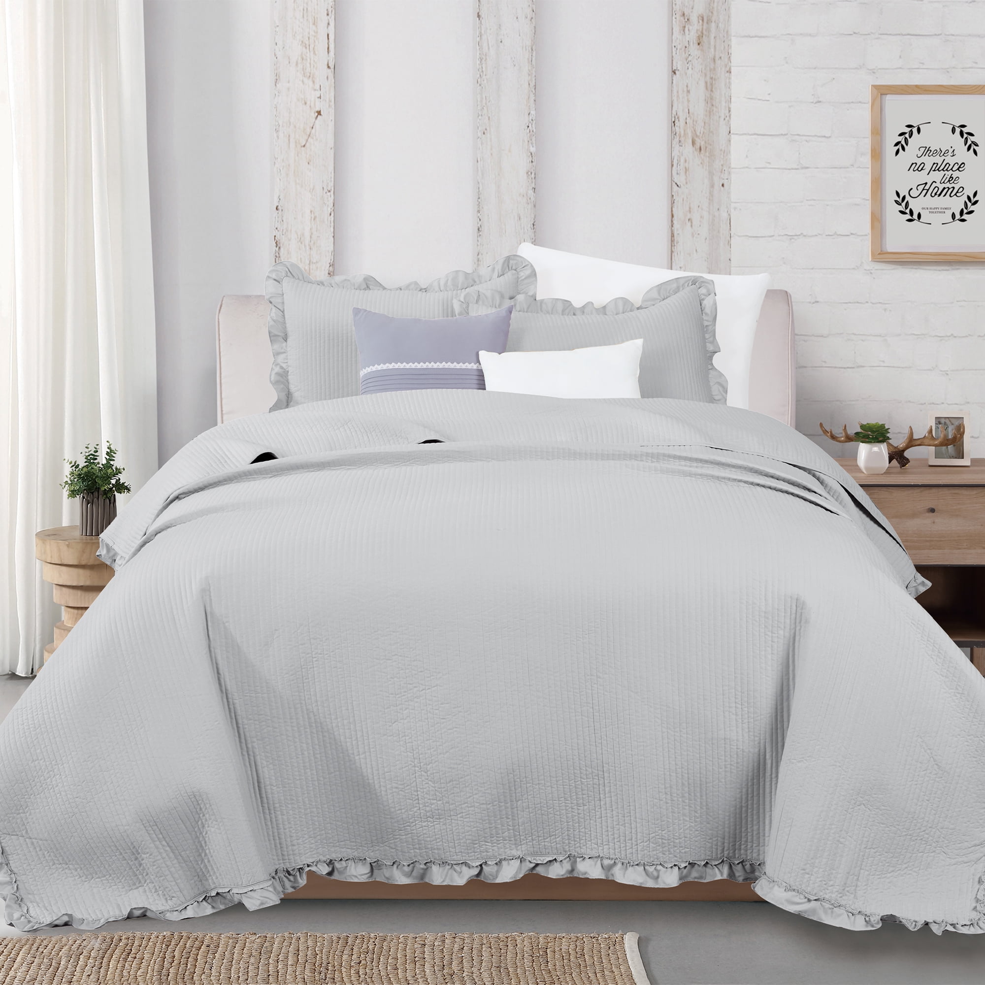 WHITE QUILT COVER King Size Charcoal Trim Doona Duvet Cover Set AVA COLLECTION 
