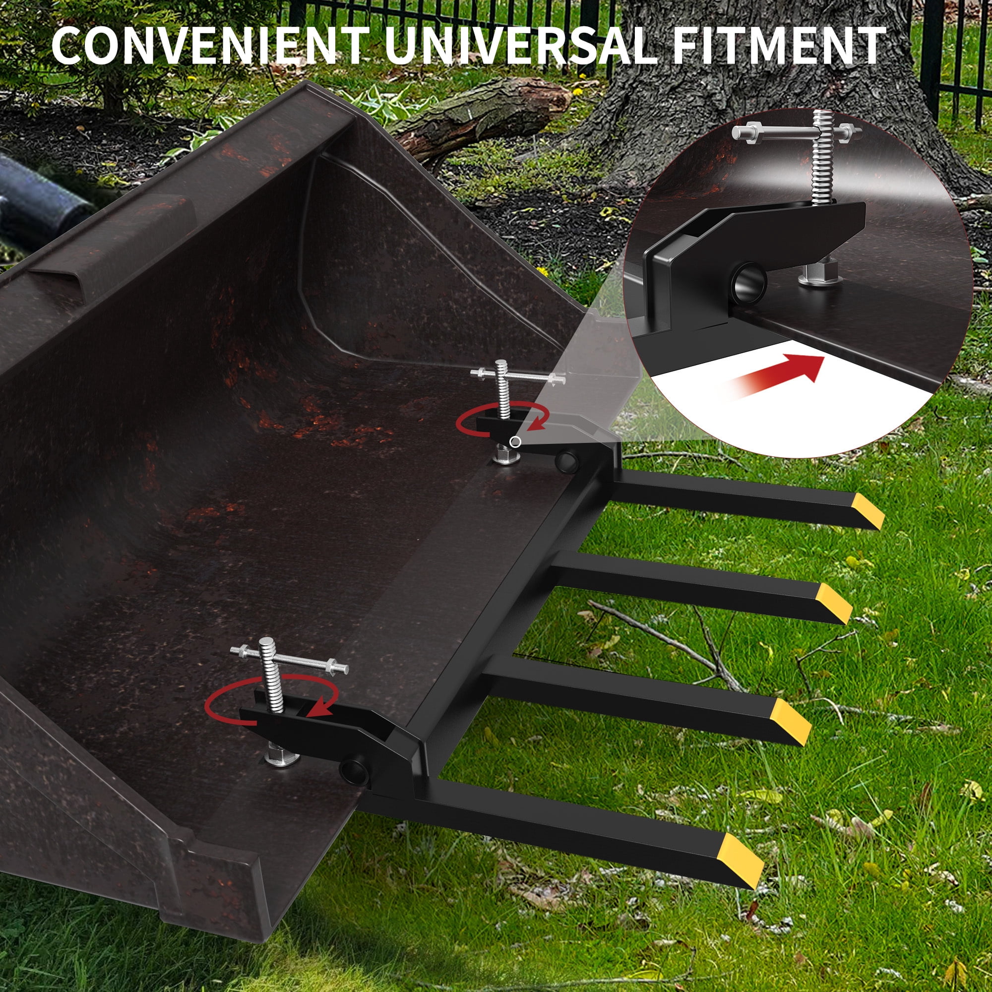 Dextrus 48 Inch Clamp-on Debris Forks, 2500 lbs Heavy Duty Pallet Fork Attachments for Skid Steer, Loader and Tractor Buckets