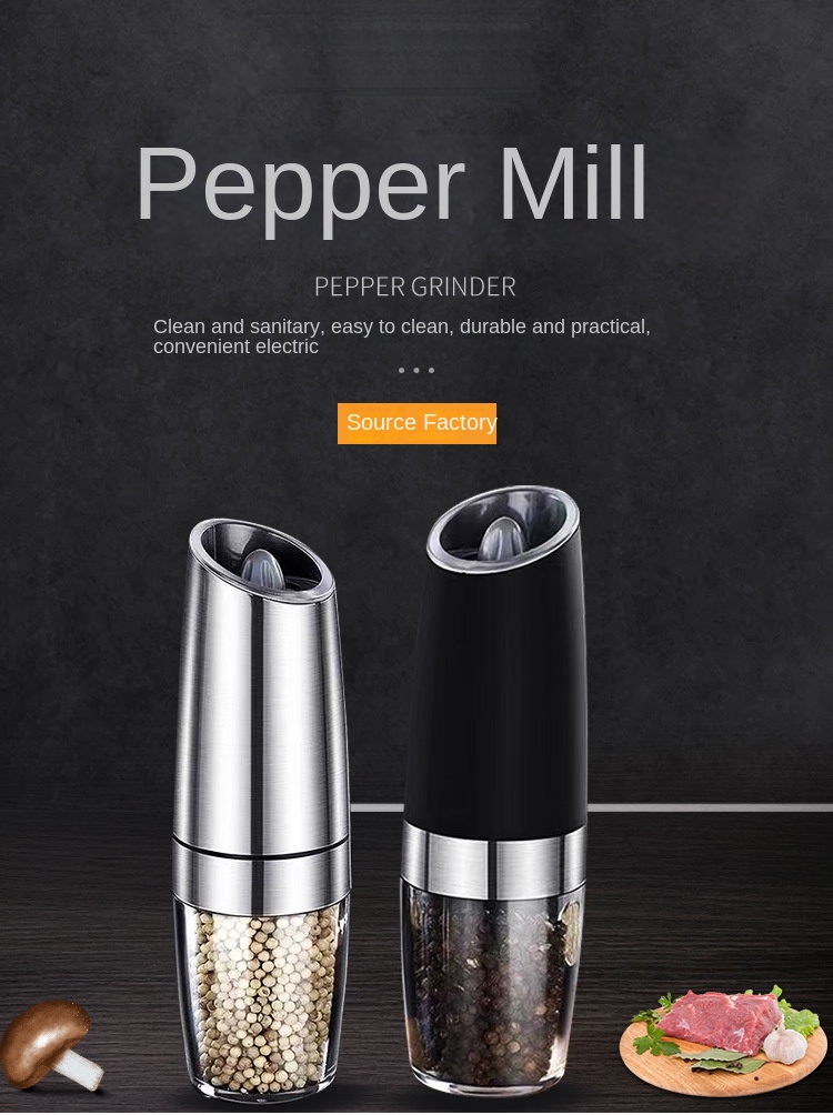 Household Pepper Mill Bottle (Stainless Steel Color) Electric Pepper Mill Gravity Pepper Grinder