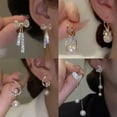 thumbnail image 3 of GKNET Korean Zircon Crystal Pearl Bowknot Tassel Earrings Drop Dangle Women Jewelry-3.Pearl, 3 of 8