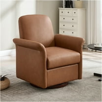 JERFIT Modern PU Leather Swivel Accent Chair, 360 Degree Rotating Barrel Armchair with Solid Wood Base for Living Room, Bedroom, Office