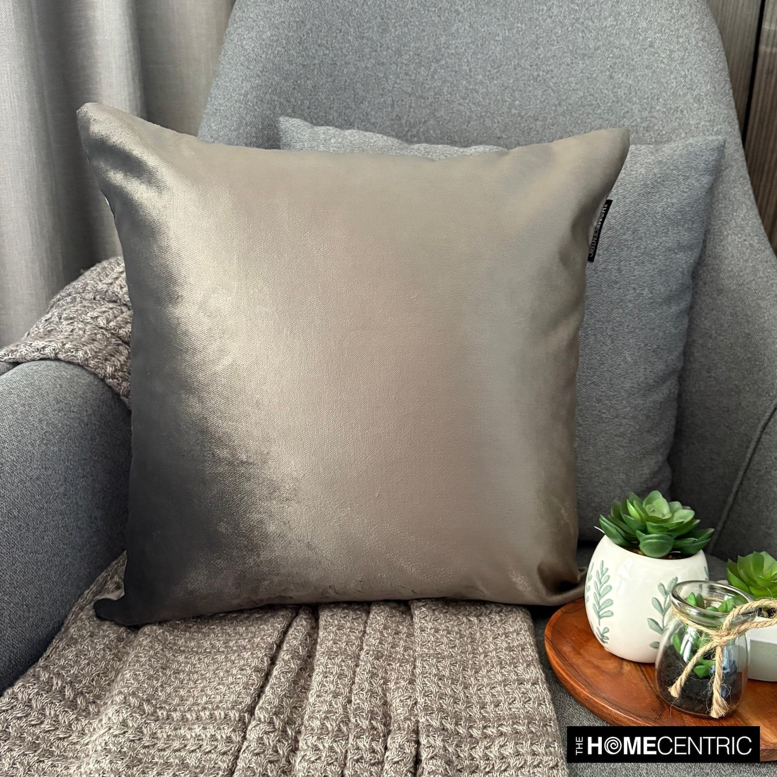 Taupe Decorative Throw Pillow Covers 18"x18" | Modern Velvet Cushion Cover Solid | Double Side Leather Puller Pillowcases for Couch / Sofa & Bed, Modern Home Décor - Velvet Taupe Jules