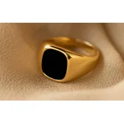 Solid 925 Sterling Silver Flat Black Onyx Cushion Gemstone Christmas Men's Ring
