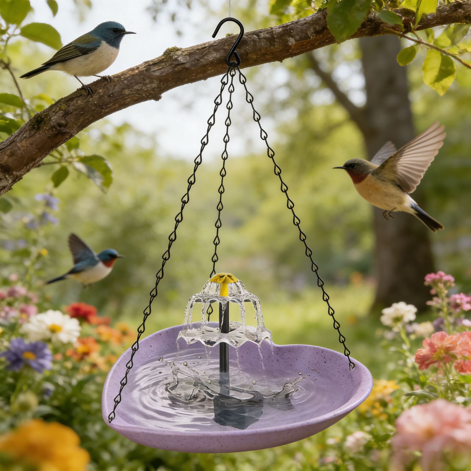 Fountwell Hanging Solar Bird Bath Fountain with Built-in Pump, Heart-Shaped Basin Cascade Water Flow – All-in-One No Wiring for Garden, Patio, Hummingbirds