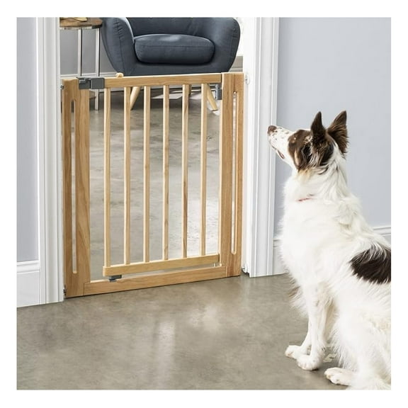 Nani Dog Gate - Indoor Pet Barrier, Expandable to 38", Walk Through Swinging Door, Extra Wide, Pressure Mounted, Walls, Stairs. Small and Large Dogs. Natural Wood. Best Dog Gate.