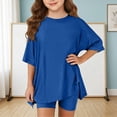 thumbnail image 2 of YunPes Toddler Baby Girls Summer Outfits Solid Oversized Side Split Short Sleeve Crewneck T-Shirt and Biker Shorts 2 Piece Set, 2 of 6