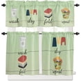 thumbnail image 3 of Summer Ombre Green 3 PCS Kitchen Curtain Valance and Tiers Set, Rod Pocket Small Half Tier Valances Window Curtains Panel, Laundry Theme Wash Dry Fold Repeat 55"x24" (Set of 2 Tiers & Valance), 3 of 5