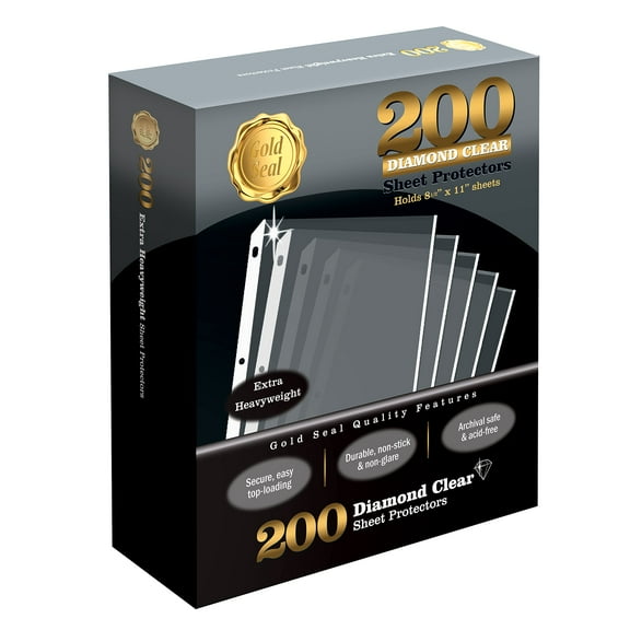 200 Count Diamond Clear Extra Heavyweight Sheet Protectors, 4 mils Strong, by Gold Seal, 8.5 x 11", Top Load, 200 Boxed Sheet Protectors