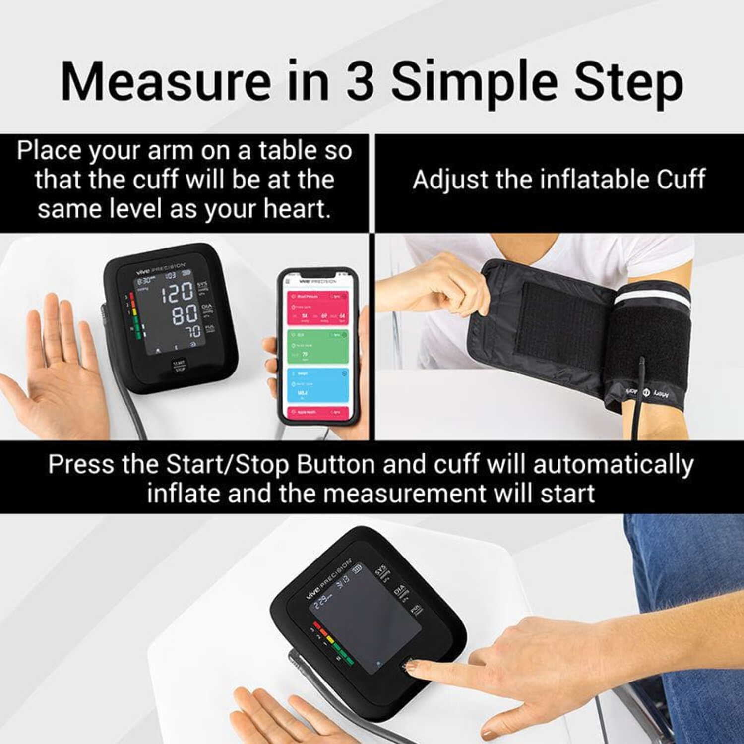 Vive Precision Upper Arm Blood Pressure Monitor (Model: BT-S) – Includes App for iOS & Android Compatibility