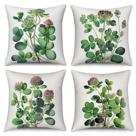 Dashan Green Leaves Throw Pillow Covers 18x18 Set of 4,Spring Floral Decorative Pillow Cases for Bedroom Sofa Couch