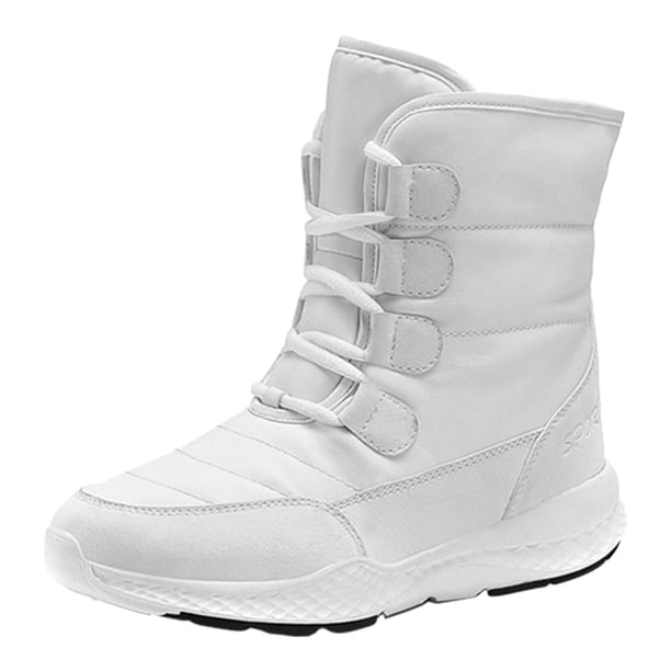 Botas de nieve de invierno para mujer, botas a media pantorrilla con forro de felpa cálido (39), blanco