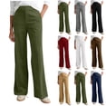thumbnail image 1 of Pincandy Women's Solid Color Fashion Half Elastic Waist Corduroy Wide Leg Pants with Pockets, Loose Fit, Casual & Daily Wear, 1 of 7