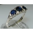 thumbnail image 2 of LBG British Made VINTAGE style Solid 10K White Gold Natural Sapphire Trilogy Ring, 2 of 6