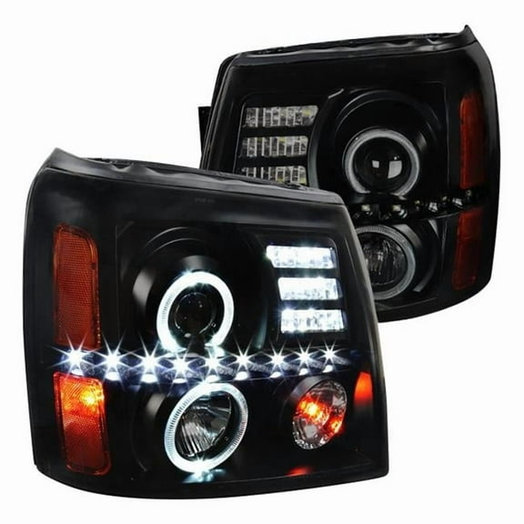 Spec D Tuning  Black & Smoke Dual Halo Projector Headlights with LED DRL for 2002-2006 Cadillac Escalade