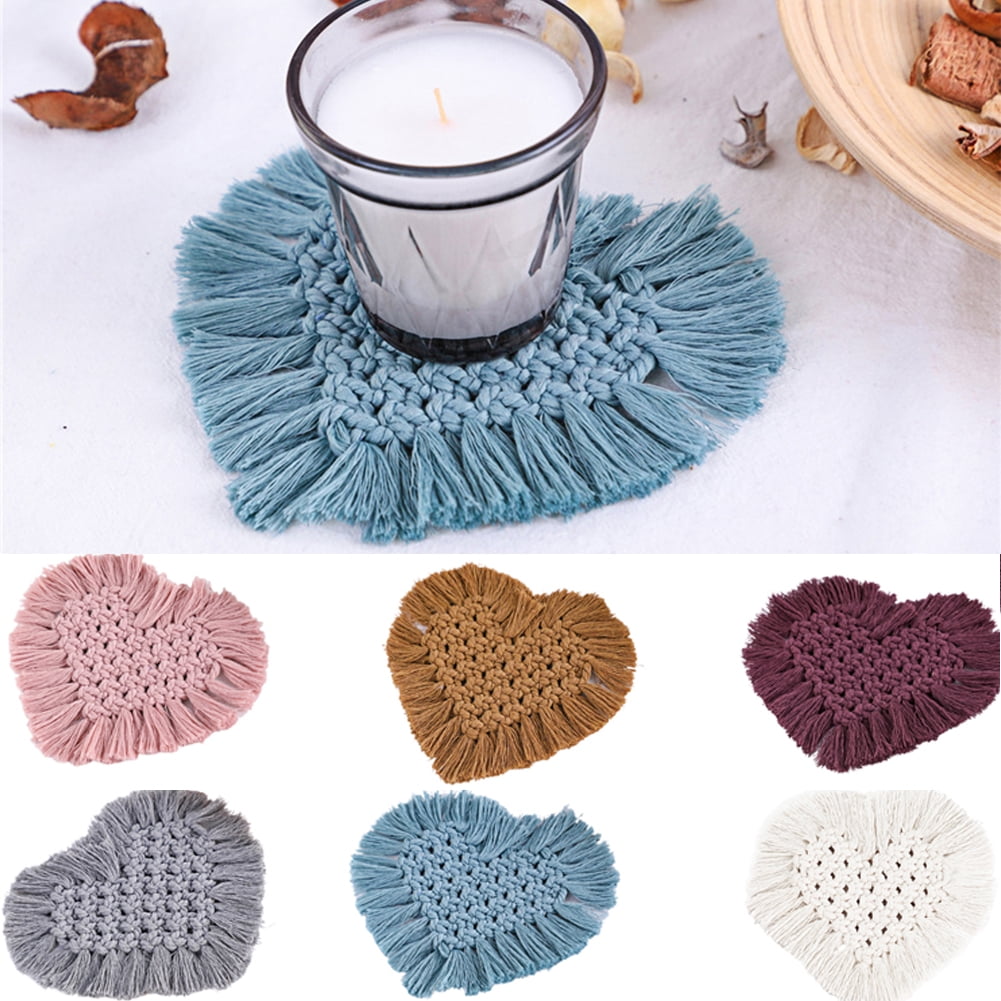 8PCS Cotton Round Woven Coasters Drink - Red Handmade Braided Cup Coasters Absorbent Woven Coasters Hot Pads Mats For Drink Home Kitchen Heat-Resistant Reusable Non-Slip