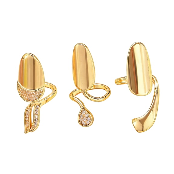 7829 3 Pack Fashionable Knuckles Finger Rings with Glittering Cubic Zirconia Fingertip Protective Rings for Nail Decorating