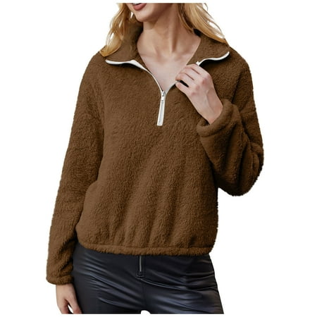 

Bospose Winter Sweatshirt Long Sleeve Shirt Women Corset Top Brown Top Women S Fashion Autumn And Solid Color Lapel Zip Plush Tops Lady And Casual Solid Color Lapel Zipper Plush Top S